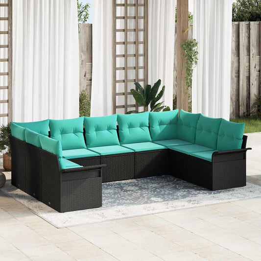 vidaXL Σετ Καναπέ Κήπου με μαξιλάρι 9 pcs Μαύρο συνθετικό ρατάν