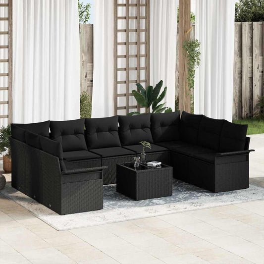 vidaXL Σετ Καναπέ Κήπου με μαξιλάρι 10 pcs Μαύρο συνθετικό ρατάν