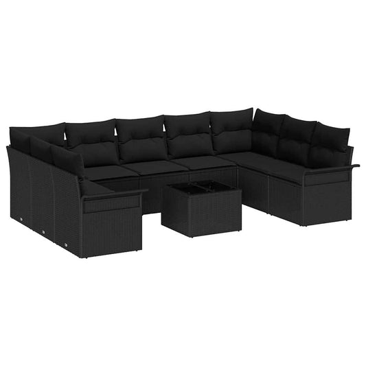 vidaXL Σετ Καναπέ Κήπου με μαξιλάρι 10 pcs Μαύρο συνθετικό ρατάν