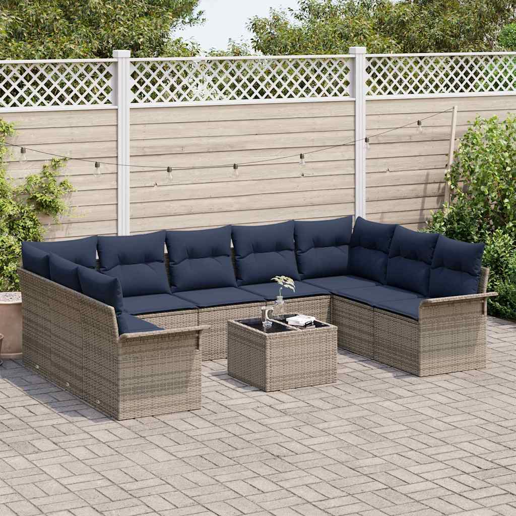 vidaXL Σετ Καναπέ Κήπου με μαξιλάρι 10 pcs Γκρι συνθετικό ρατάν
