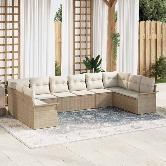 vidaXL Σετ Καναπέ Κήπου με μαξιλάρι 10 pcs Μπεζ συνθετικό ρατάν