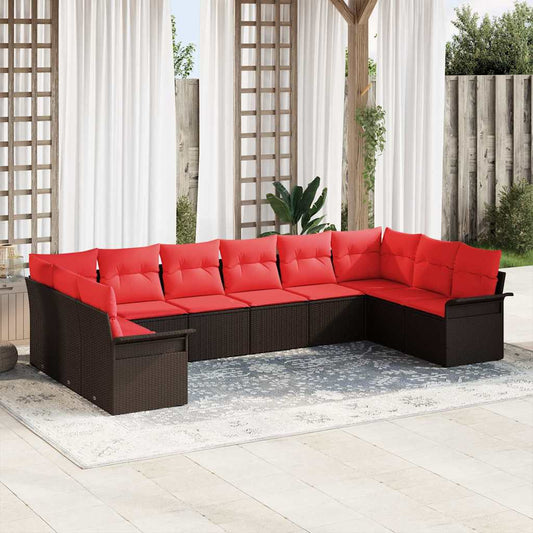 vidaXL Σετ Καναπέ Κήπου με μαξιλάρι 10 pcs Καφέ συνθετικό ρατάν