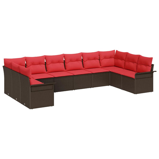 vidaXL Σετ Καναπέ Κήπου με μαξιλάρι 10 pcs Καφέ συνθετικό ρατάν