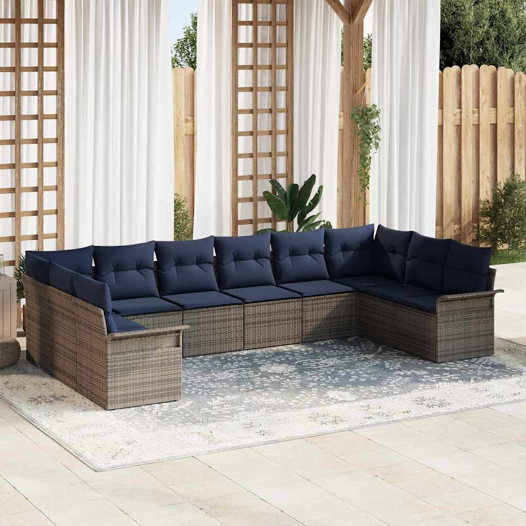 vidaXL Σετ Καναπέ Κήπου με μαξιλάρι 10 pcs Γκρι συνθετικό ρατάν