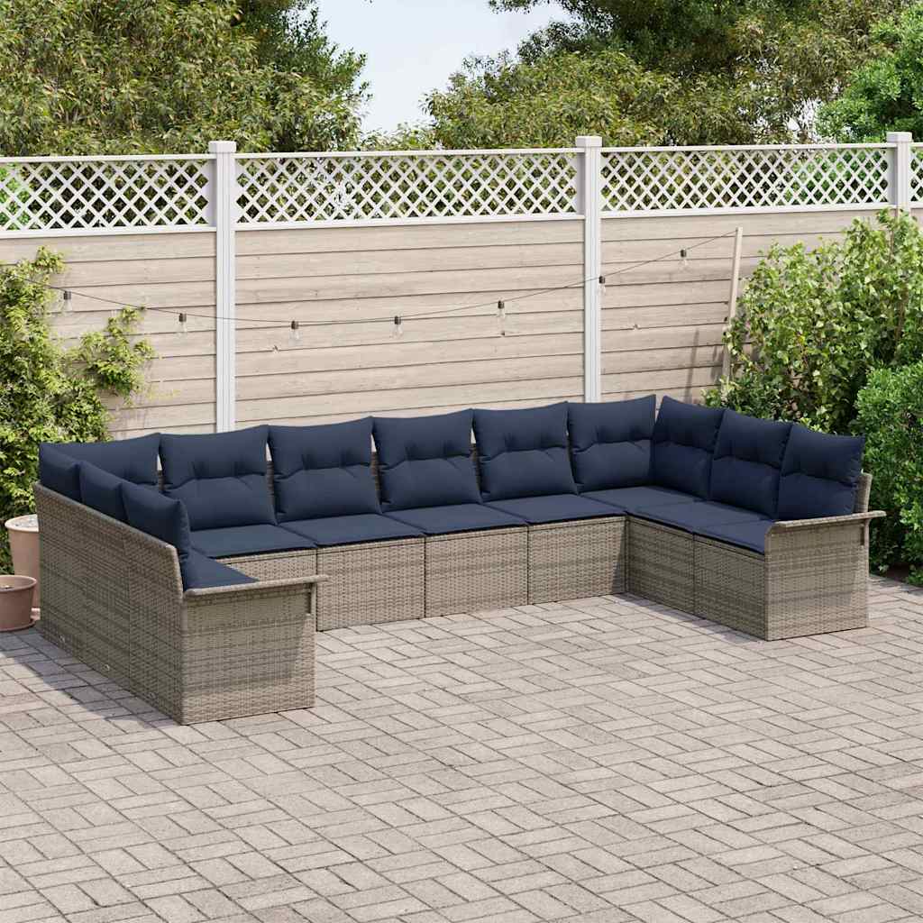vidaXL Σετ Καναπέ Κήπου με μαξιλάρι 10 pcs Γκρι συνθετικό ρατάν