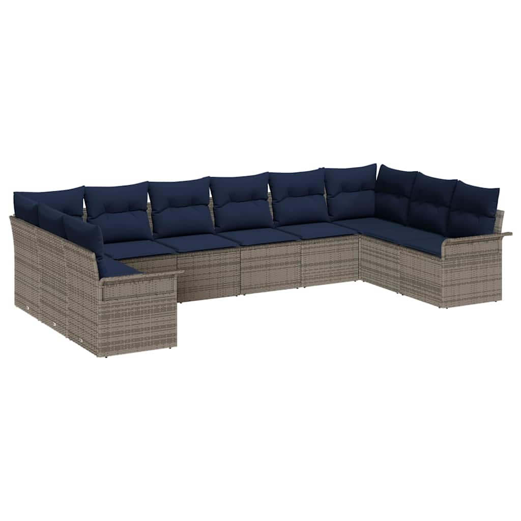 vidaXL Σετ Καναπέ Κήπου με μαξιλάρι 10 pcs Γκρι συνθετικό ρατάν