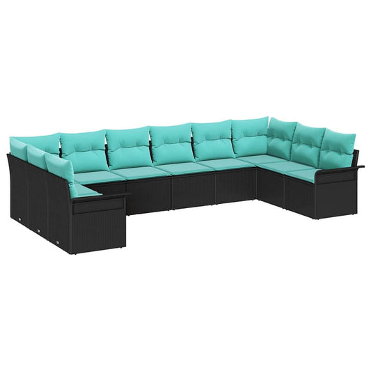 vidaXL Σετ Καναπέ Κήπου με μαξιλάρι 10 pcs Μαύρο συνθετικό ρατάν