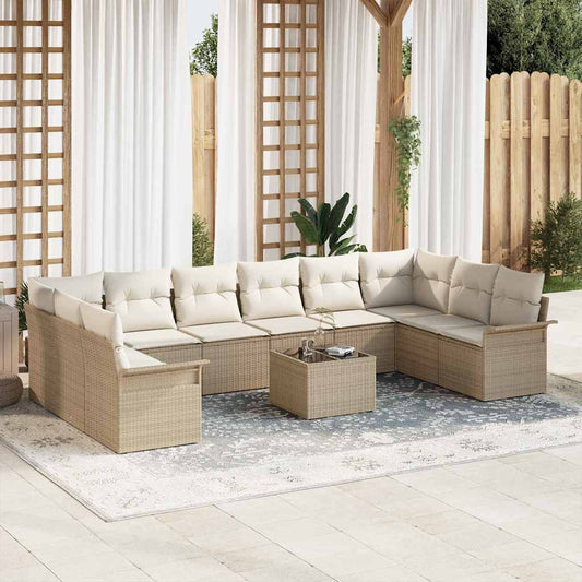vidaXL Σετ Καναπέ Κήπου με μαξιλάρι 11 pcs Μπεζ Πολυ ράταν