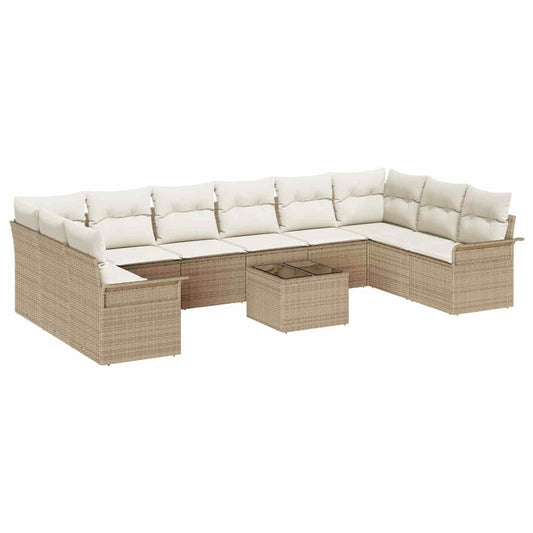 vidaXL Σετ Καναπέ Κήπου με μαξιλάρι 11 pcs Μπεζ Πολυ ράταν