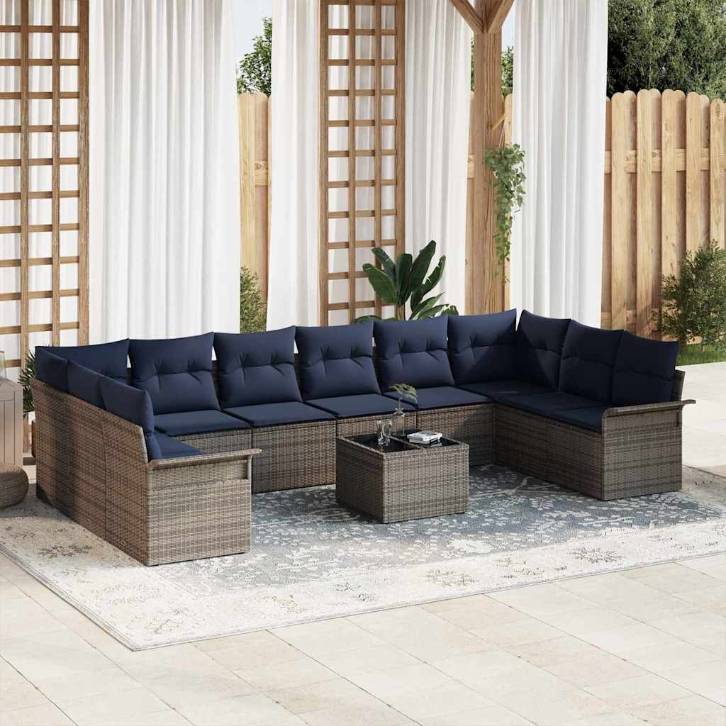 vidaXL Σετ Καναπέ Κήπου με μαξιλάρι 11 pcs Γκρι συνθετικό ρατάν