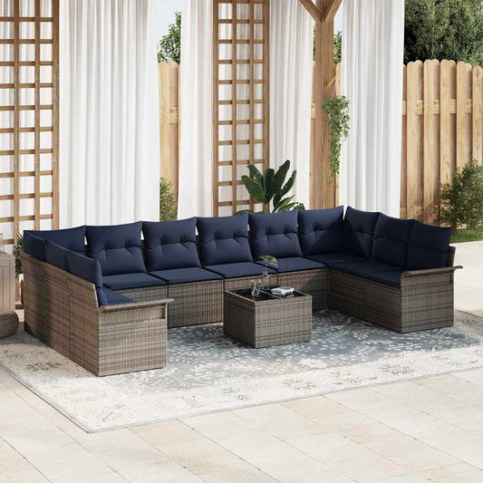 vidaXL Σετ Καναπέ Κήπου με μαξιλάρι 11 pcs Γκρι συνθετικό ρατάν