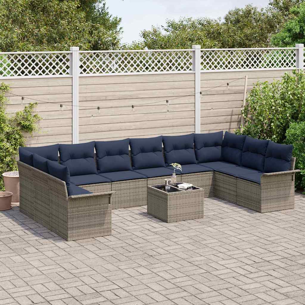 vidaXL Σετ Καναπέ Κήπου με μαξιλάρι 11 pcs Γκρι συνθετικό ρατάν