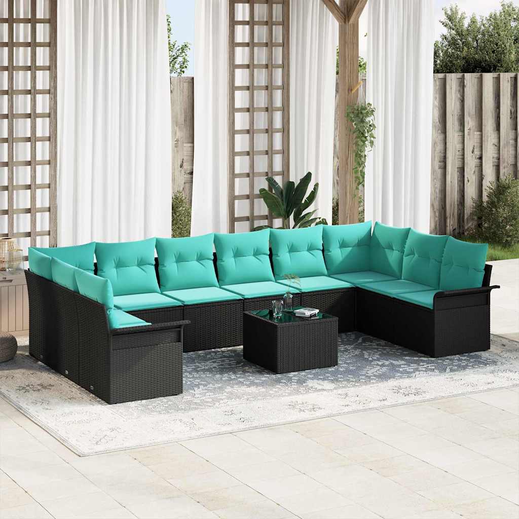 vidaXL Σετ Καναπέ Κήπου με μαξιλάρι 11 pcs Μαύρο Πολυ ράταν