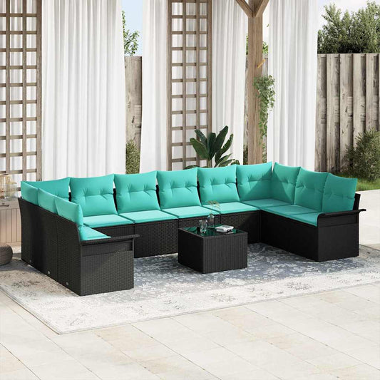vidaXL Σετ Καναπέ Κήπου με μαξιλάρι 11 pcs Μαύρο Πολυ ράταν