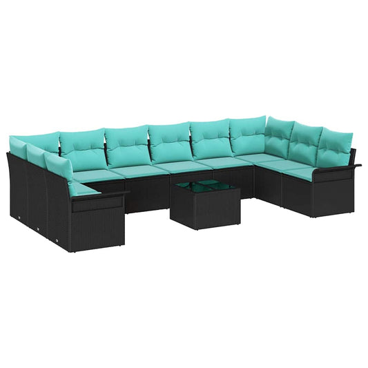 vidaXL Σετ Καναπέ Κήπου με μαξιλάρι 11 pcs Μαύρο Πολυ ράταν