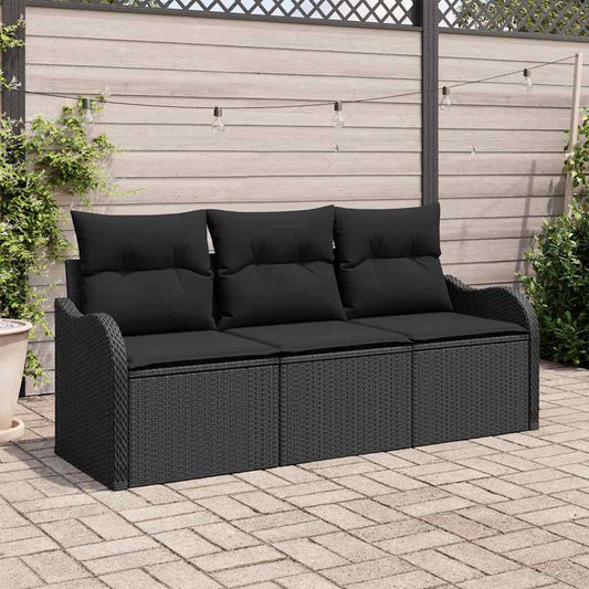 vidaXL Σετ Καναπέ Κήπου με μαξιλάρι 3 pcs Μαύρο συνθετικό ρατάν