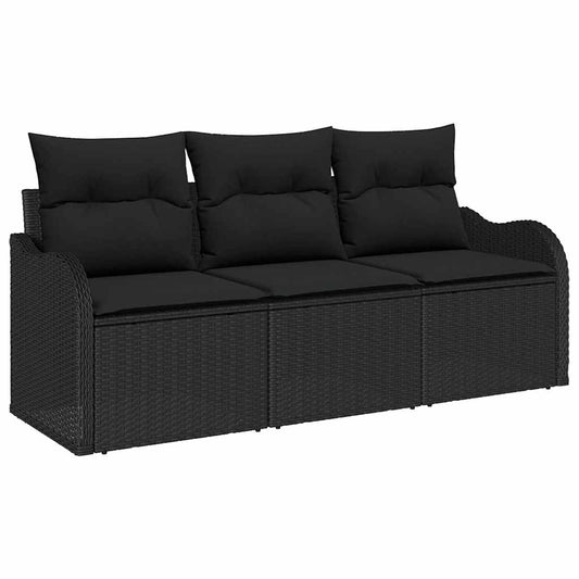 vidaXL Σετ Καναπέ Κήπου με μαξιλάρι 3 pcs Μαύρο συνθετικό ρατάν