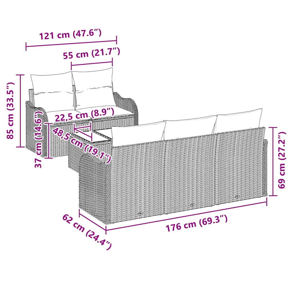 vidaXL Σετ Καναπέ 6 κομματιών με Μαξιλάρια Γκρι Πολυ Ρατάν