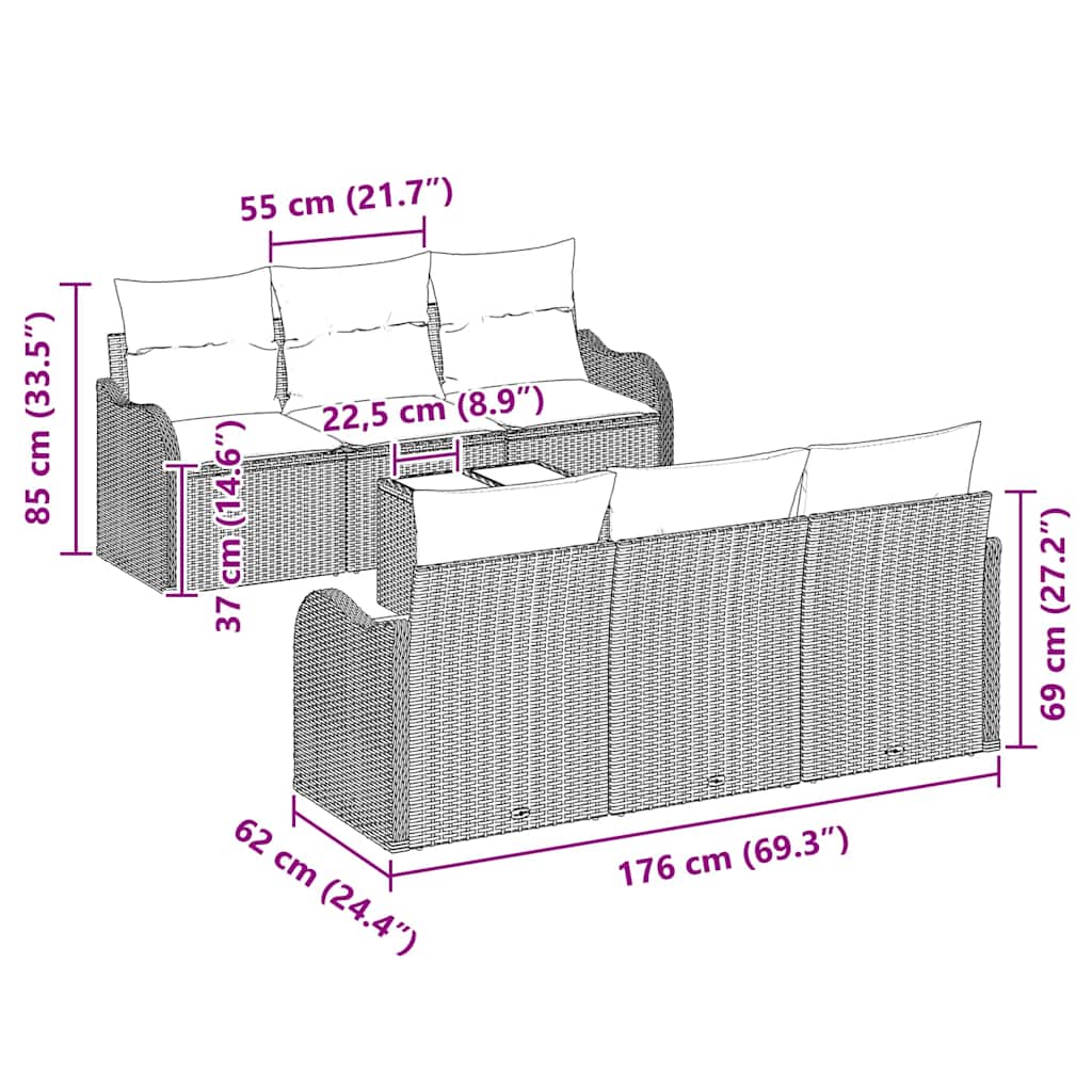 vidaXL Σετ 7 Τεμαχίων Καναπέ Κήπου με Μαξιλάρια Μπεζ Πολυ Ράτταν