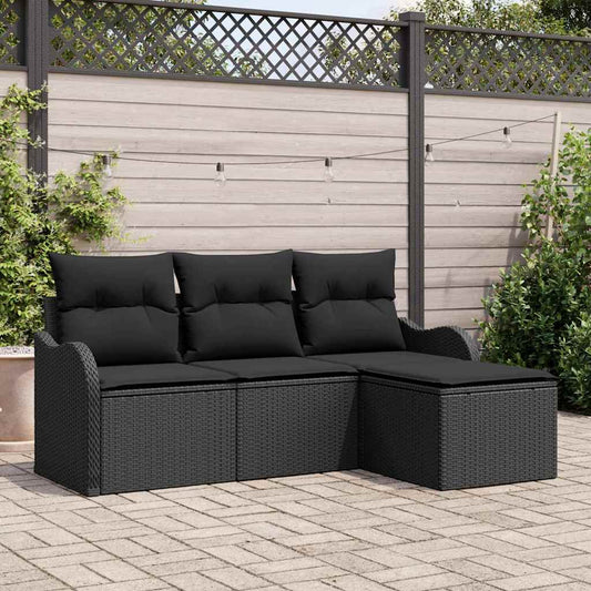 vidaXL Σετ Καναπέ Κήπου με μαξιλάρι 4 pcs Μαύρο συνθετικό ρατάν