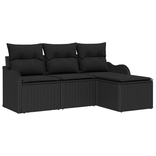 vidaXL Σετ Καναπέ Κήπου με μαξιλάρι 4 pcs Μαύρο συνθετικό ρατάν