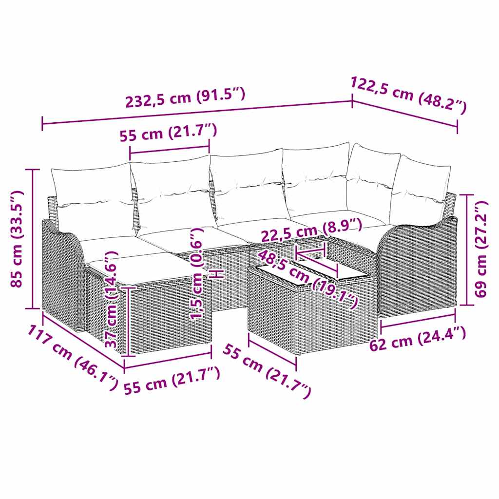 vidaXL Σετ 6 Τεμαχίων Καναπέ Κήπου με Μαξιλάρια Μαύρο Πολυ Ρατάν, vidaXL 2-Θέσιος Καναπές Κήπου με Μαξιλάρια Γκρι Πολυ Ρατάν