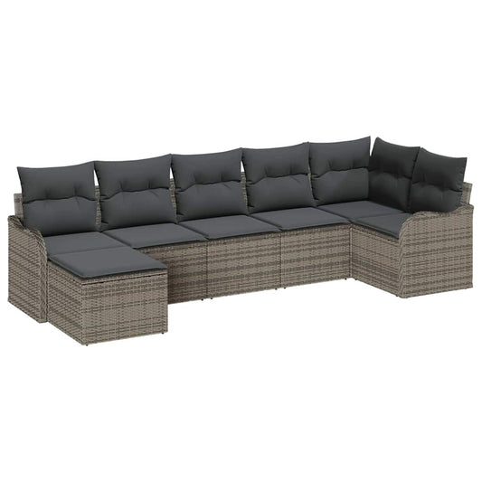 Σετ Καναπέ Κήπου 7 Τεμαχίων με Μαξιλάρια Γκρι Πολυρατάν, Διθέσιος Καναπές Κήπου με Μαξιλάρια Γκρι Πολυρατάν