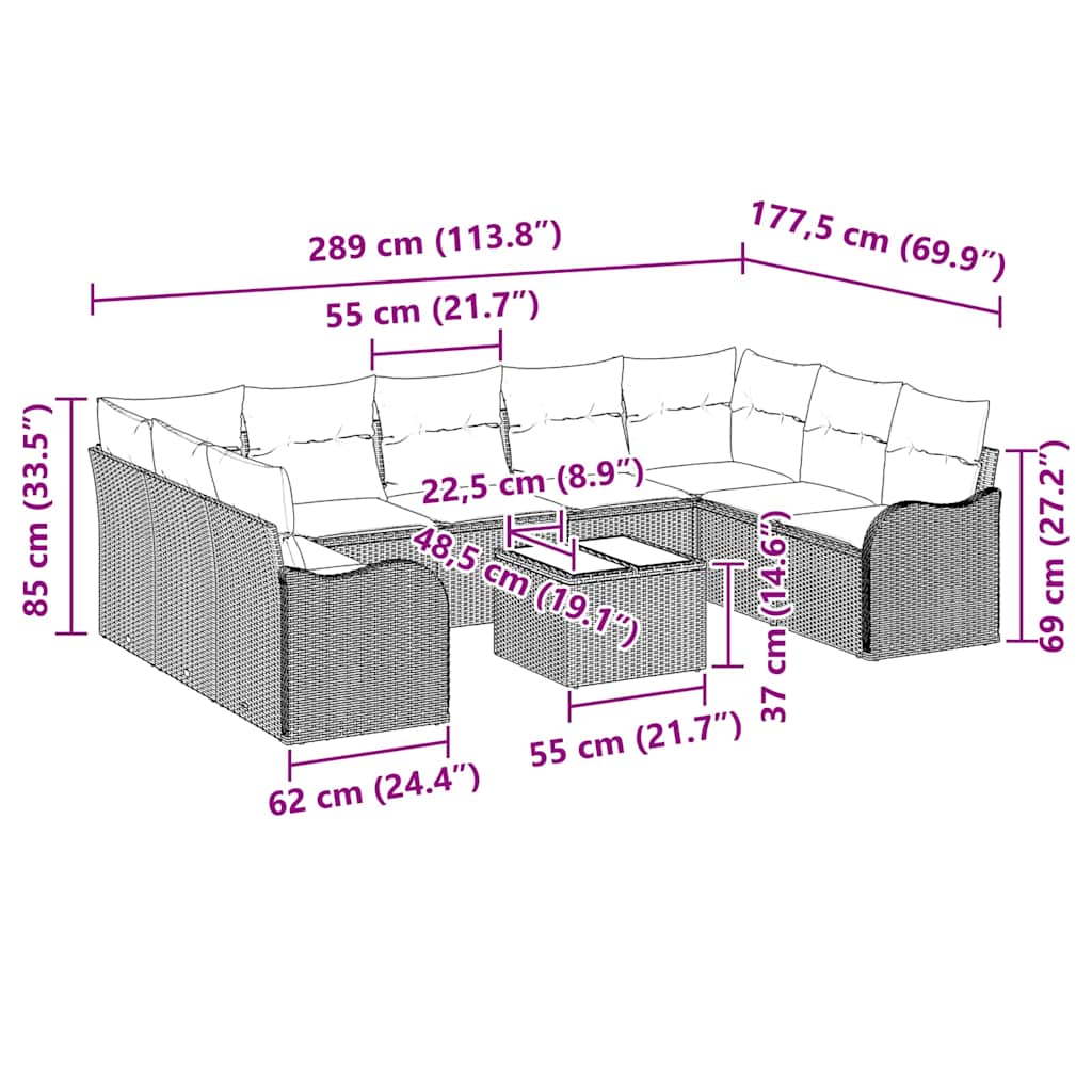 vidaXL Σετ Καναπέ Κήπου 9 Τεμαχίων με Μαξιλάρια Καφέ Πολυ Ρατάν, vidaXL Διθέσιος Καναπές Κήπου με Μαξιλάρια Μαύρο Πολυ Ρατάν