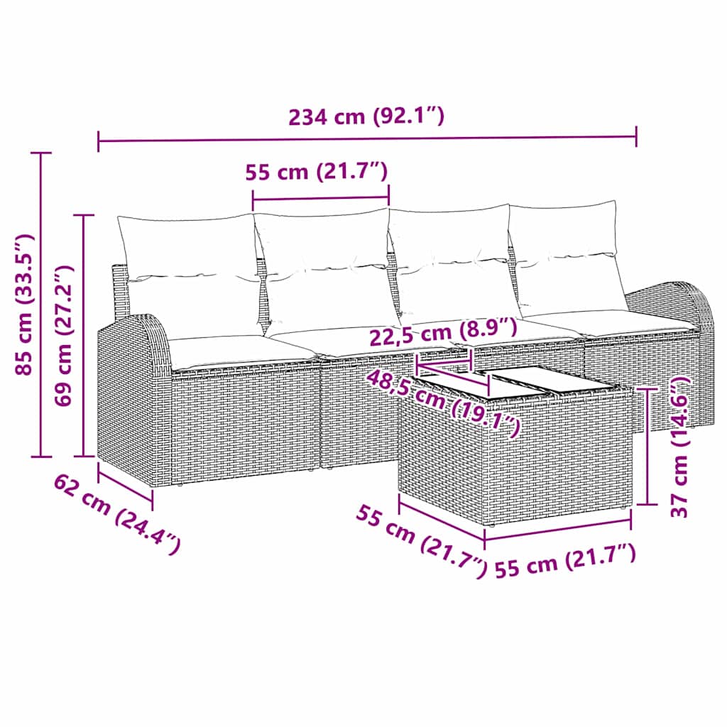vidaXL Σετ Καναπέ Κήπου Μπεζ 55 x 55 x 37 εκ συνθετικό ρατάν