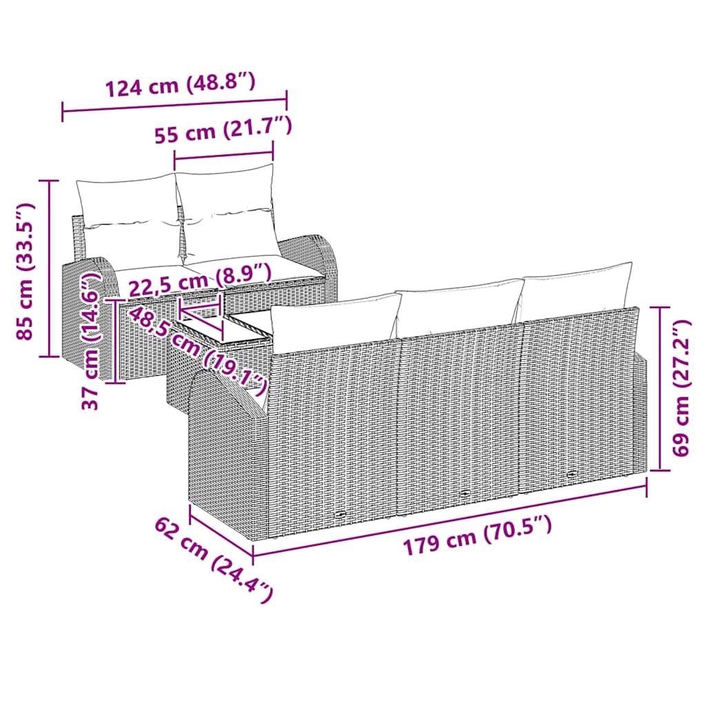 vidaXL Σετ Καναπέ Κήπου 6 pcs Ανοιχτό γκρι 55 x 55 x 37 εκ Πολυ ράταν