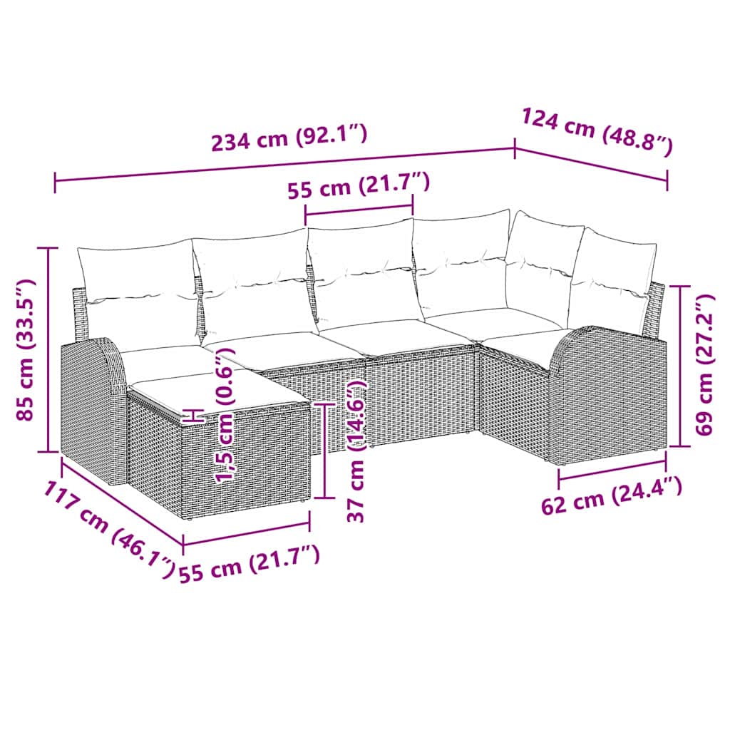 vidaXL Σετ 6 Τεμαχίων Καναπέδων Κήπου με Μαξιλάρια Μπεζ Πολυ Ρατάν