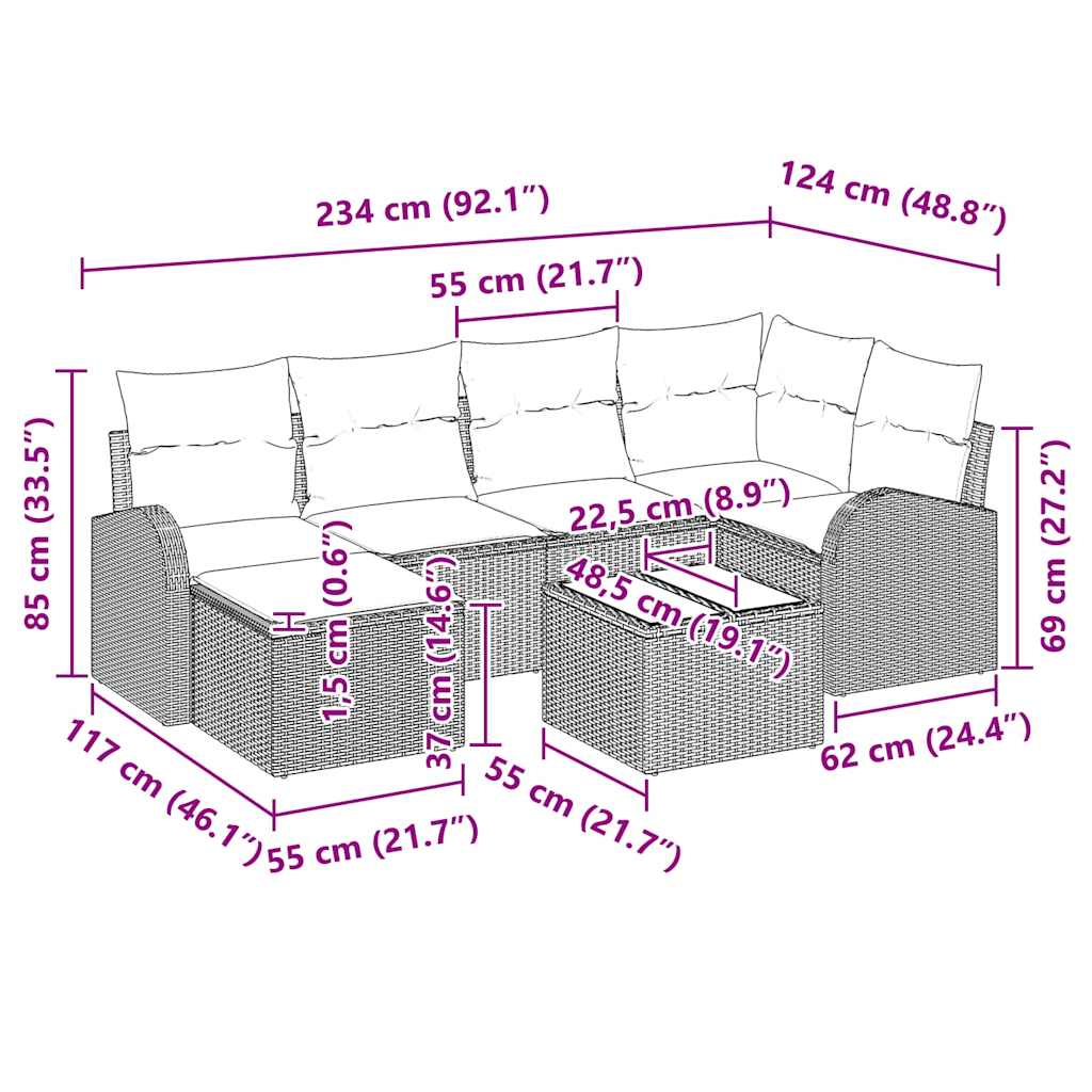 vidaXL Σετ Σαλονιού 7 Τεμαχίων με Μαξιλάρια Καφέ Πολυ Ρατάν