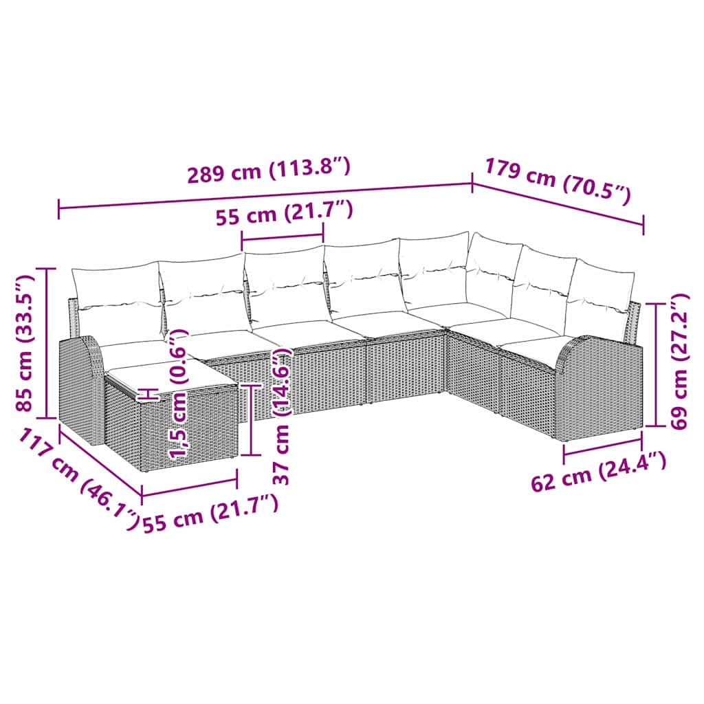 vidaXL Σετ Καναπέ Κήπου με μαξιλάρι 8 pcs Μπεζ Πολυ ράταν