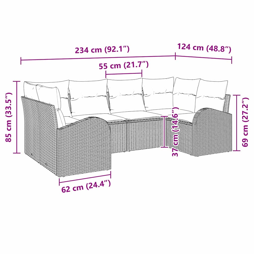 vidaXL Σετ 6 Τεμαχίων Καναπέ Κήπου με Μαξιλάρια Μαύρο Πολυ Ρατάν