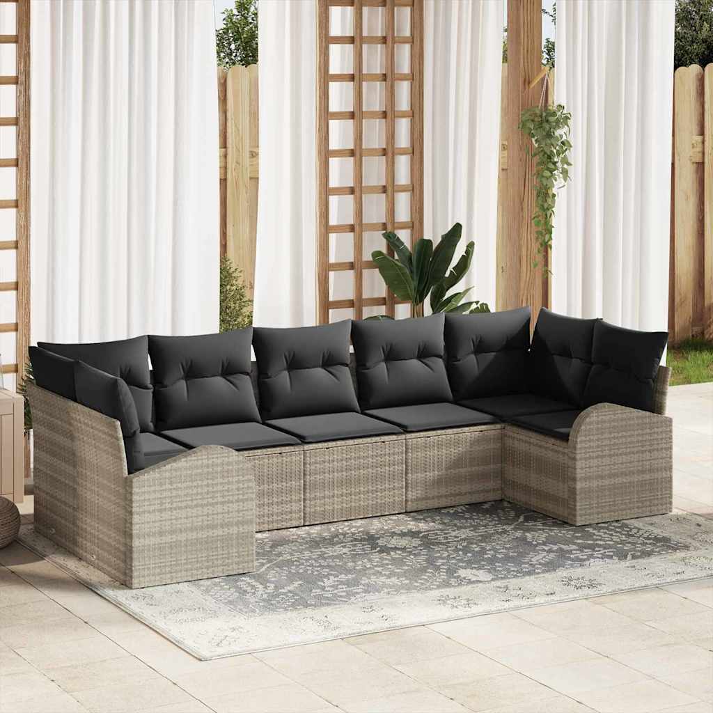 vidaXL Σετ Καναπέ Κήπου με μαξιλάρι 7 pcs Ανοιχτό γκρι Πολυ Ρατάν