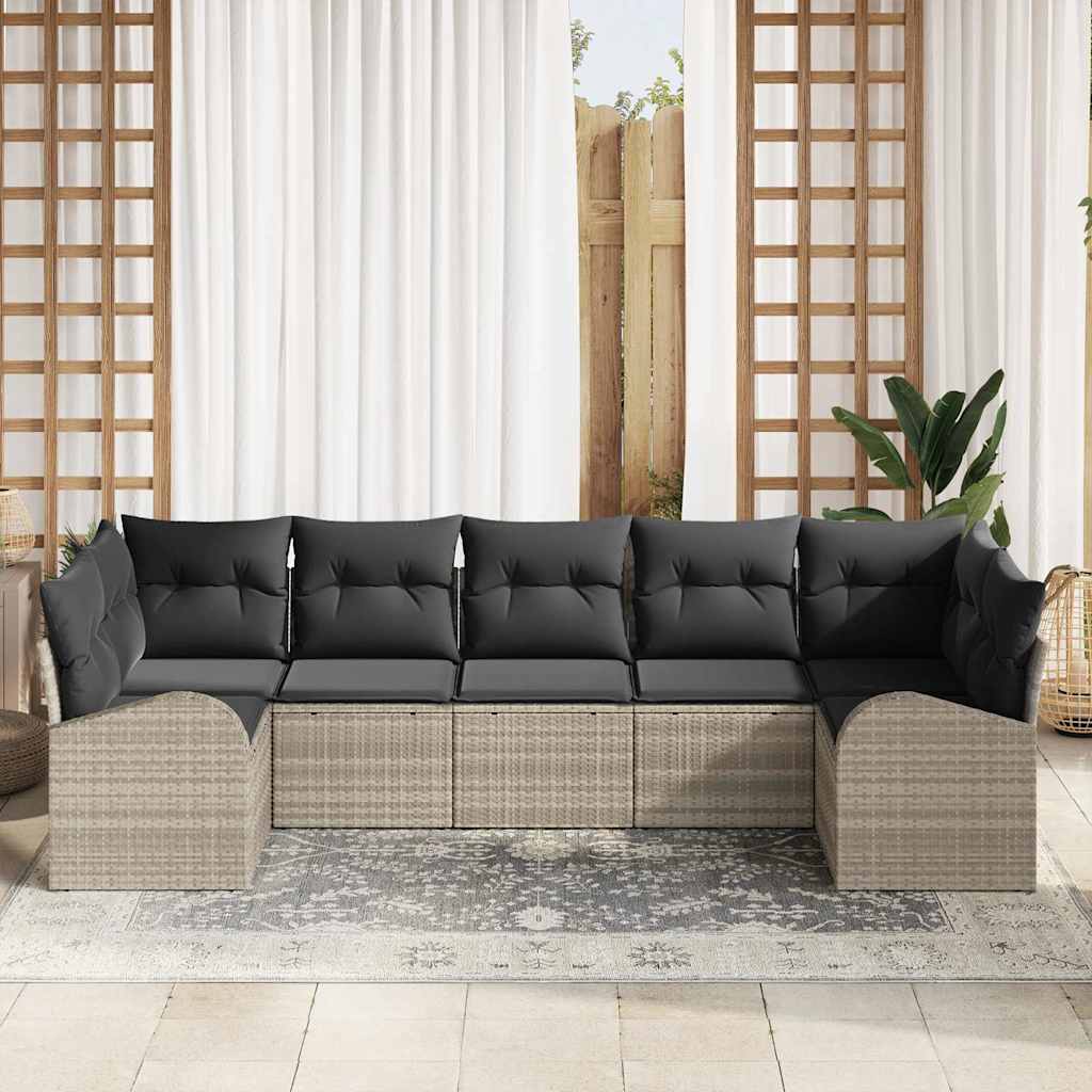 vidaXL Σετ Καναπέ Κήπου με μαξιλάρι 7 pcs Ανοιχτό γκρι Πολυ Ρατάν
