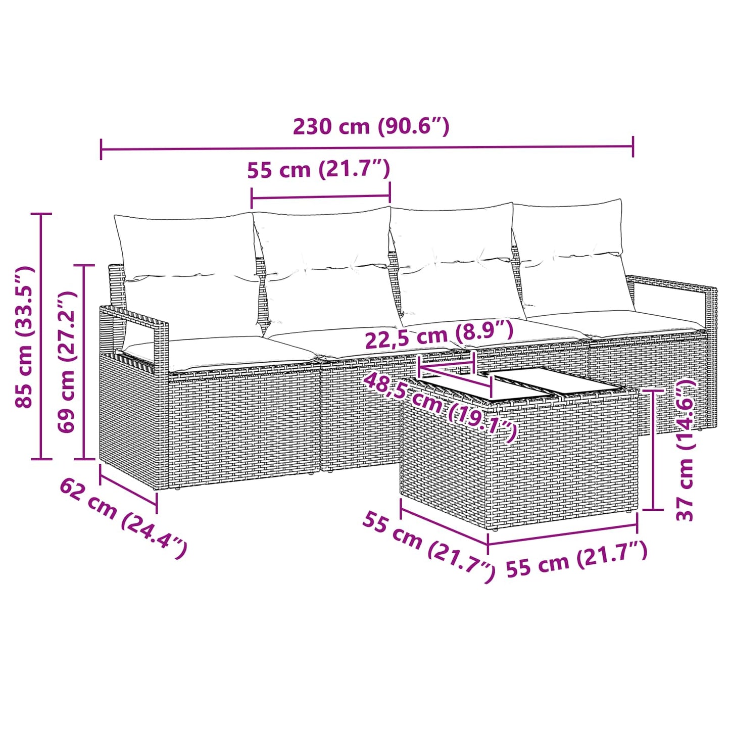vidaXL Σετ Καναπέ 5 τμχ. 4-Αριθμός καθισμάτων Καφέ και Κόκκινο