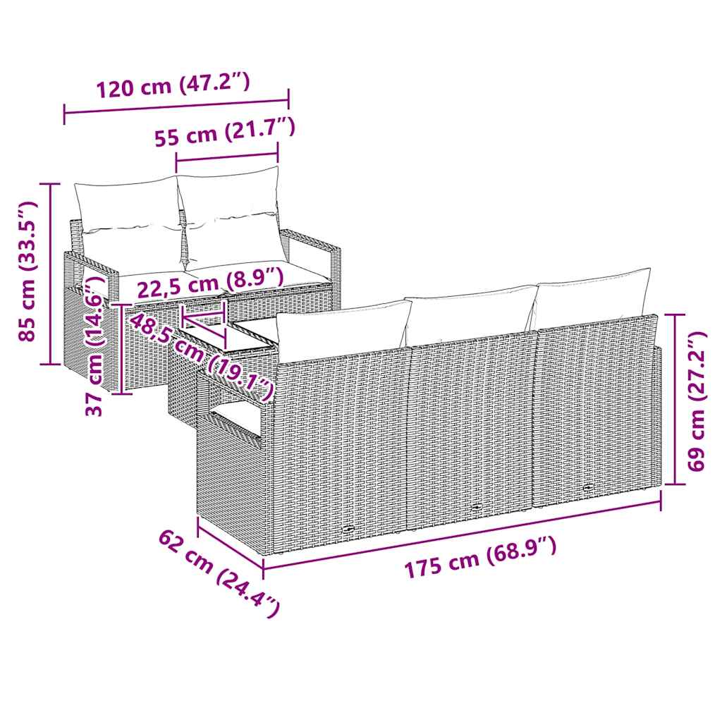 vidaXL Σετ Κήπου 6 κομματιών με Μαξιλάρια Ανοιχτό Γκρι Πολυ Ράτταν
