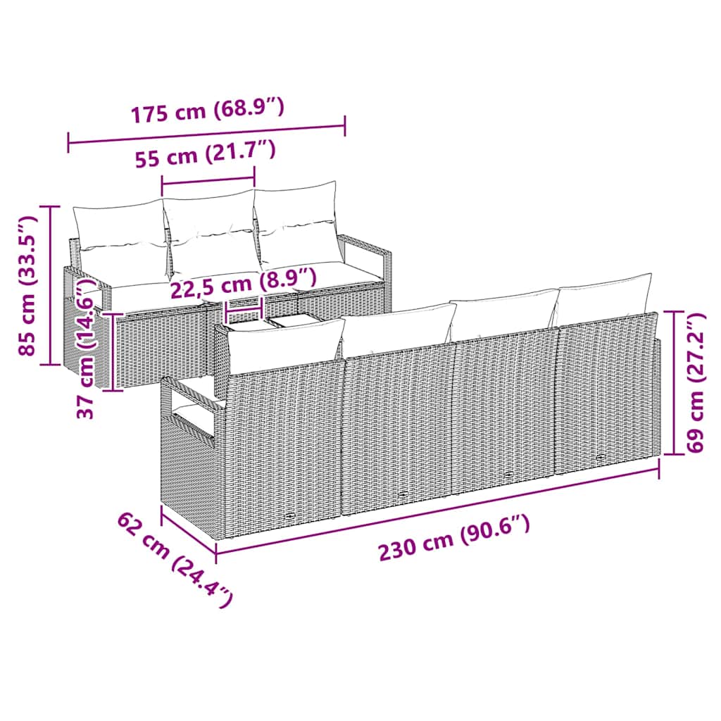 vidaXL Σετ Καναπέ Κήπου 8 pcs Μπεζ και Γκρι 55 x 55 x 37 εκ