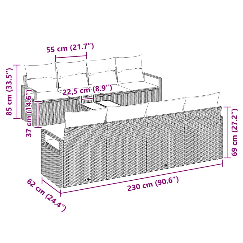 vidaXL Σετ Καναπέ Κήπου 7 pcs Μπεζ και Γκρι 55 x 55 x 37 εκ
