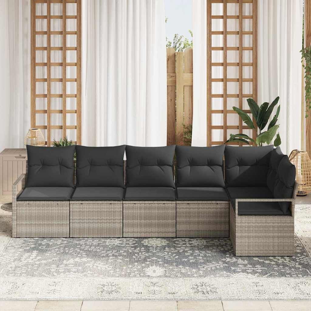 Σετ καναπέ κήπου vidaXL 6 κομματιών με μαξιλάρια Ανοιχτό γκρι Πολυ-ρατάν