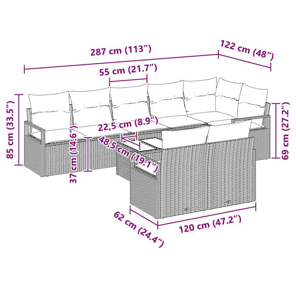 vidaXL Σετ Καναπέ 9 pcs Μαύρο συνθετικό ρατάν