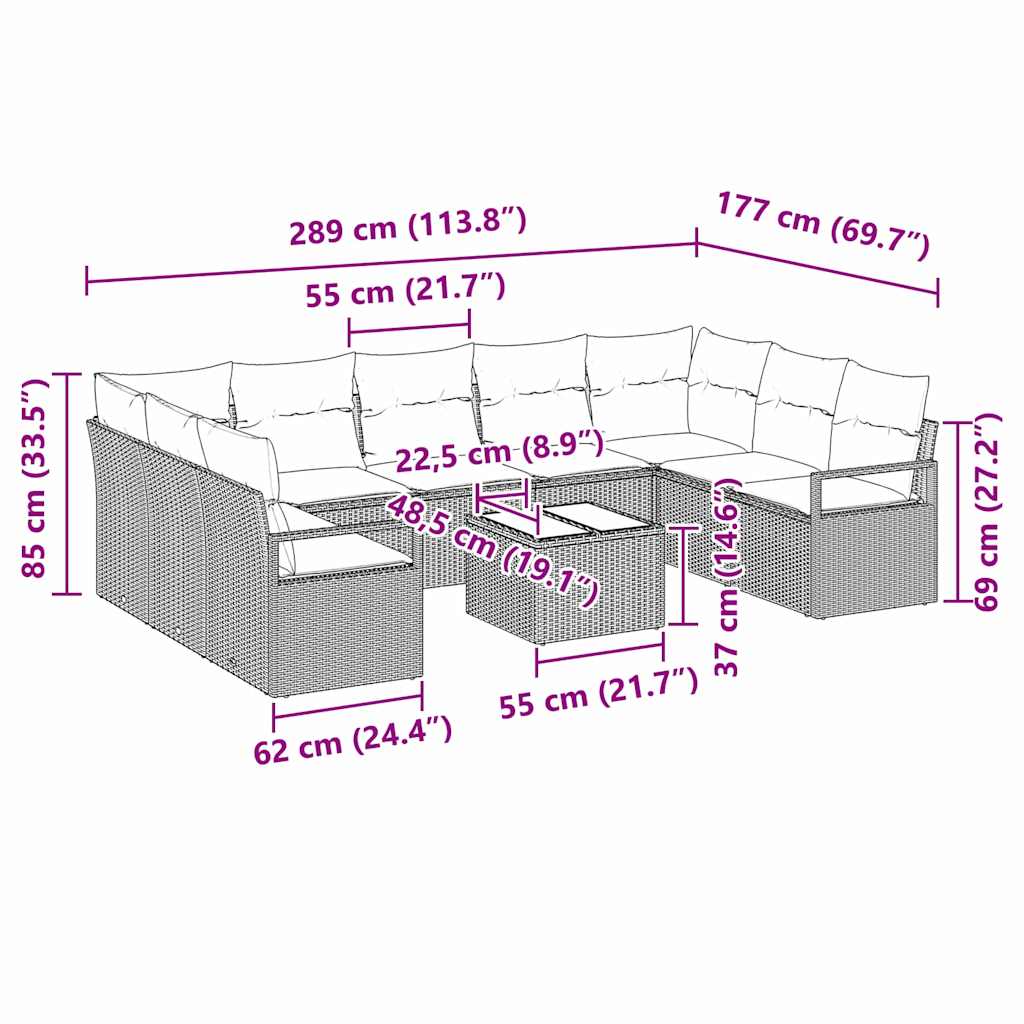 vidaXL Σετ 9 Τεμαχίων Καναπέδων Κήπου με Μαξιλάρια Μαύρο Συνθετικό Ρατάν
