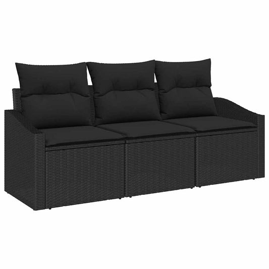 vidaXL Σετ Καναπέ με μαξιλάρι 3 pcs Μαύρο συνθετικό ρατάν
