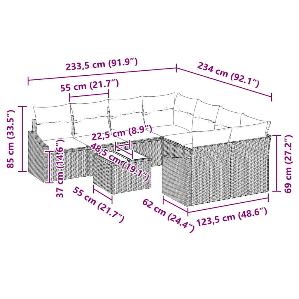 vidaXL Σετ Καναπέ Κήπου 9 pcs Καφέ και Κρέμα 55 x 55 x 37 εκ