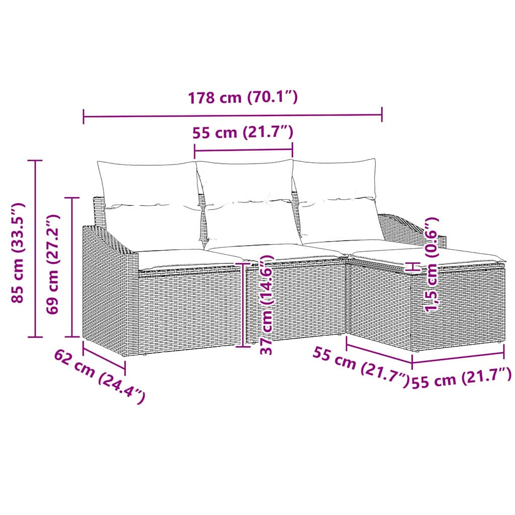 vidaXL Σετ Καναπέ με μαξιλάρι 4 pcs Γκρι συνθετικό ρατάν