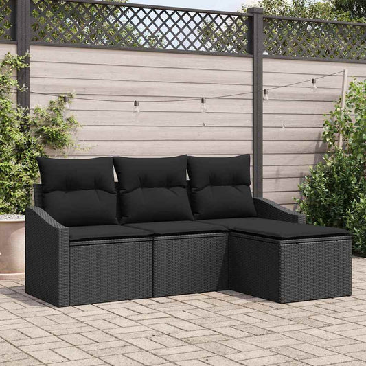 vidaXL Σετ Καναπέ με μαξιλάρι 4 pcs Μαύρο συνθετικό ρατάν