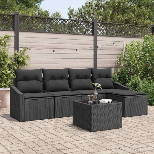 vidaXL Σετ Καναπέ με μαξιλάρι 6 pcs Μαύρο συνθετικό ρατάν