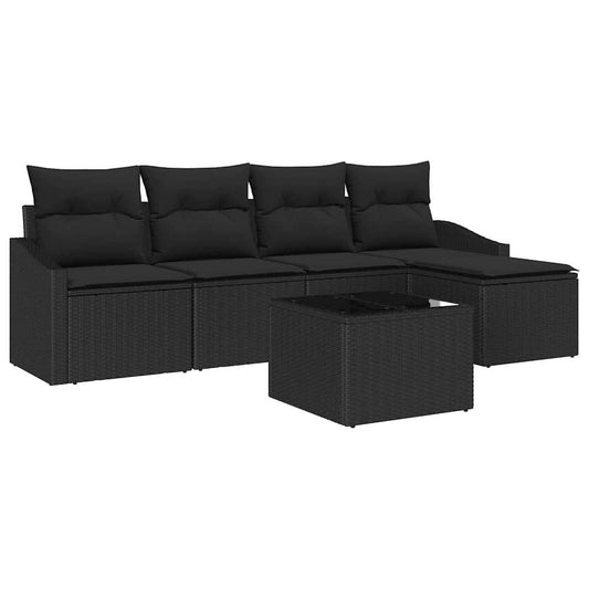 vidaXL Σετ Καναπέ με μαξιλάρι 6 pcs Μαύρο συνθετικό ρατάν