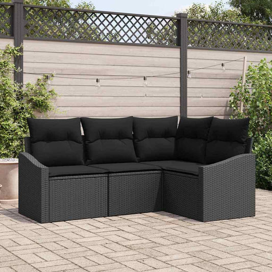 vidaXL Σετ Καναπέ με μαξιλάρι 4 pcs Μαύρο συνθετικό ρατάν